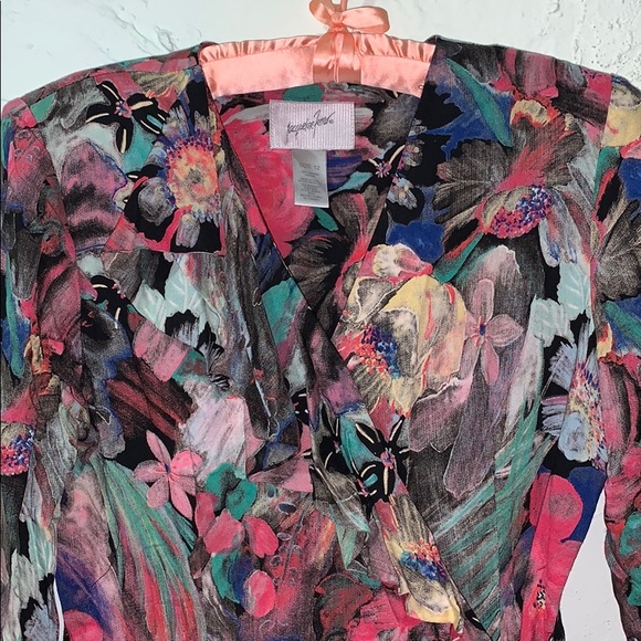 🌼Vintage Multicolor Marble Floral Ruffle Side Tie Pencil Dress - Picture 6 of 12